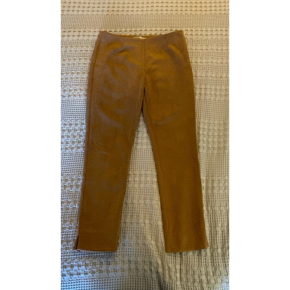 FRNCH Faux Suede Cropped Pants Size Medium Tan + Stretch Zipper‎ Side Fitted